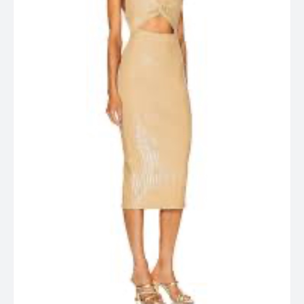Retrofete Tan Halter Bodycon Midi Dress